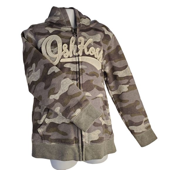 OshKosh Logo Hoodie Boys Zipped Sweatshirt Jacket Grey Camo Size 6 - Picture 3 of 6